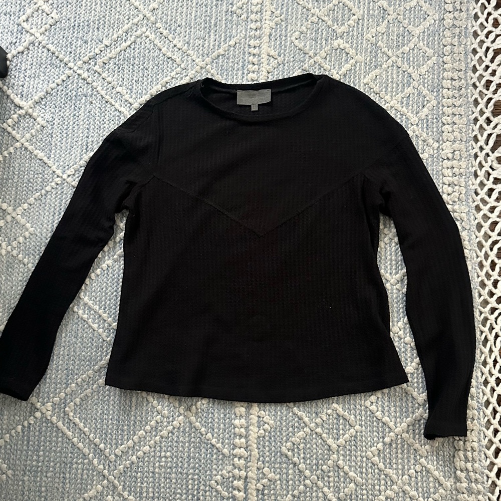Sunday in Brooklyn Black Long-Sleeve Ribbed Crewneck Top
